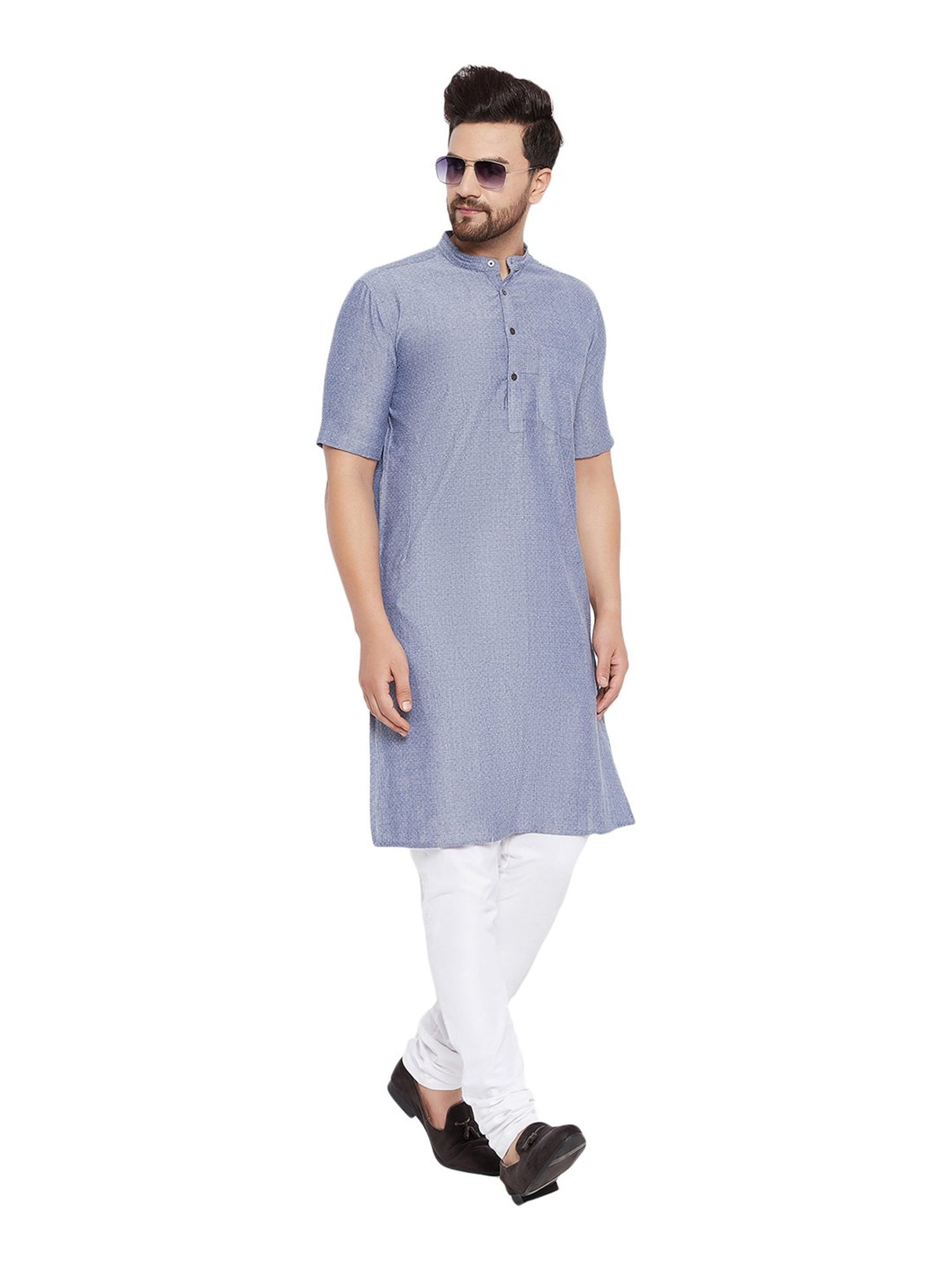 Even Grey Self Design Mandarin Collar Kurta
