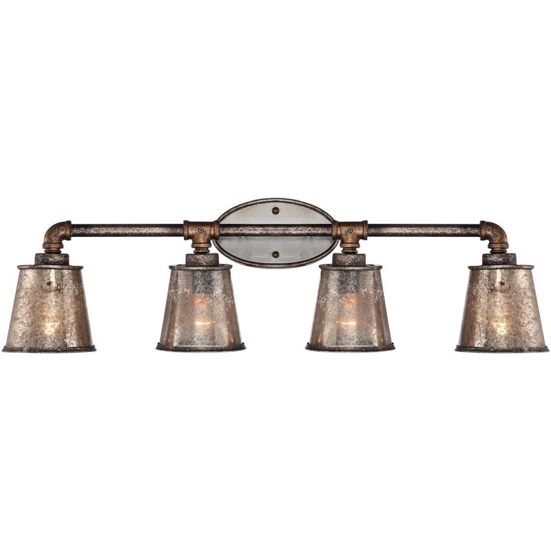 Franklin Iron Works Rustic Farmhouse Wall Light Industrial Rust Hardwired 31 3/4" Wide 4-Light Fixture Glass for Bathroom Vanity