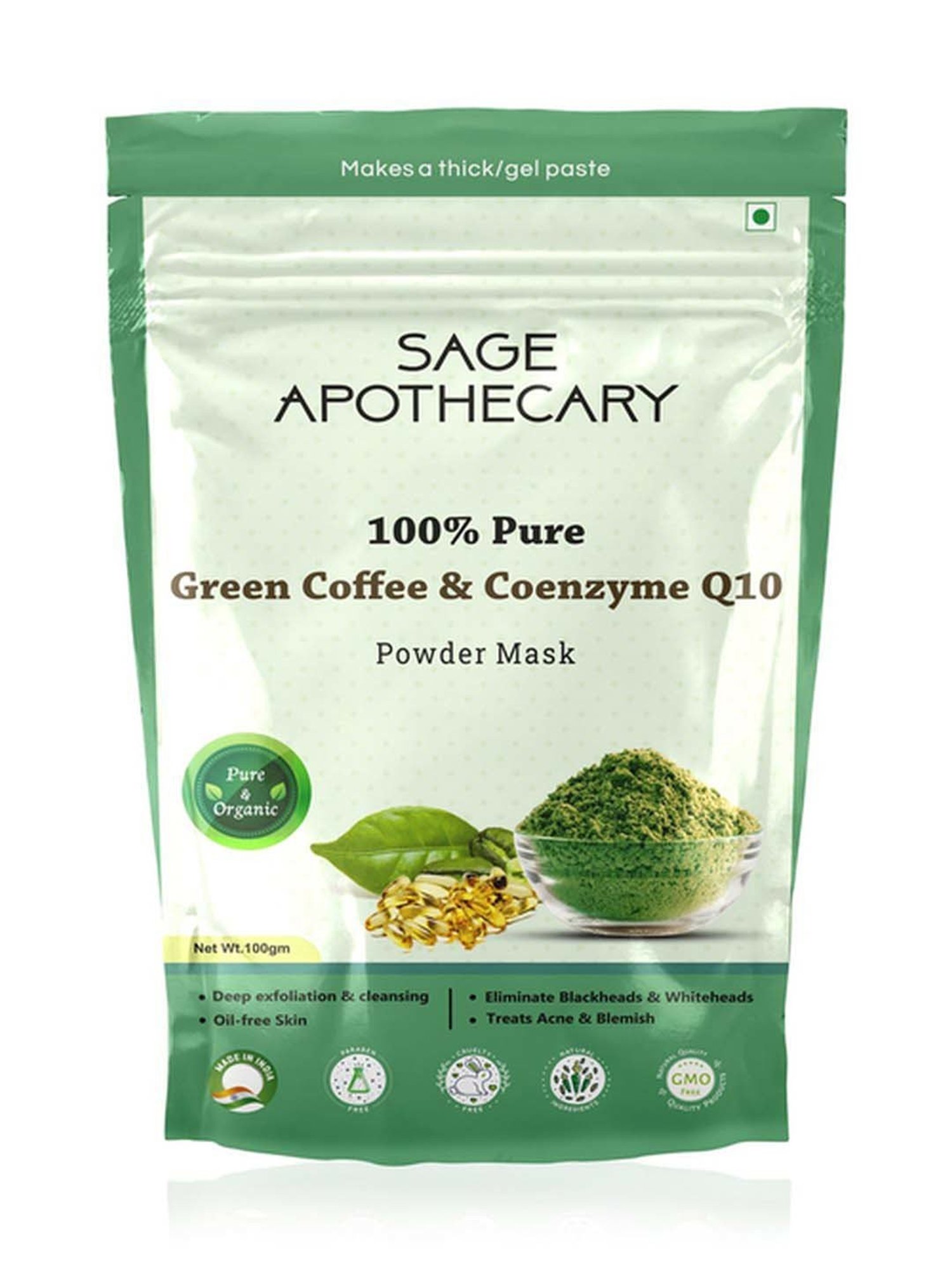 Sage Apothecary Green Coffee & Coenzyme Q10 Powder Mask - 100 gm