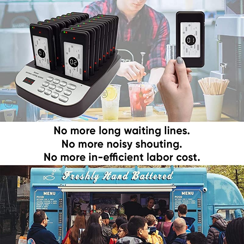 Social Distancing Keeping Pagers for Restaurants Paging System Coast Buzzer Beep Lineup Waiting Queue Signal Calling Customer Service for Cuisine Hospital Clinic (1-24 Pager)