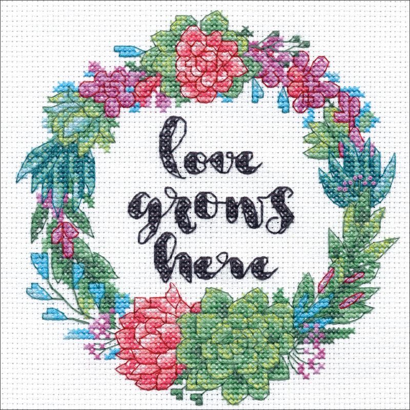 Dimensions Counted Cross Stitch Kit 6"X6"-Succulent Wreath (14 Count)