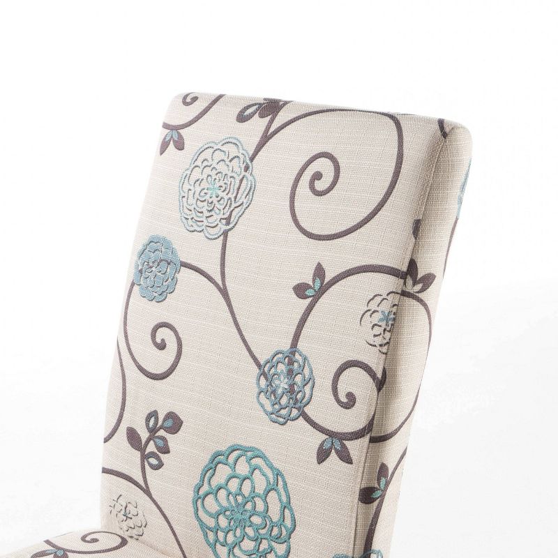 Set of 2 Pertica Contemporary Fabric Dining Chairs Light Beige with Blue Floral - Christopher Knight Home