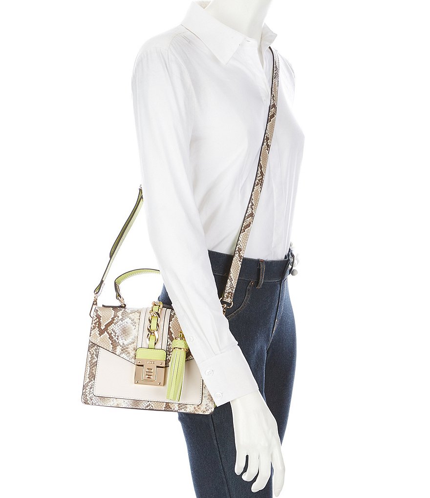 ALDO Martis Snake Top Handle Mini Leather Tassel Chain Satchel Bag