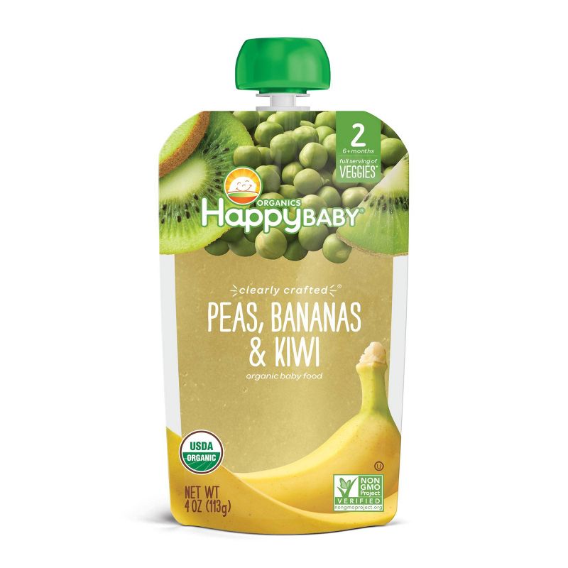 HappyBaby Clearly Crafted Peas Bananas & Kiwi Baby Food Pouch - 4oz