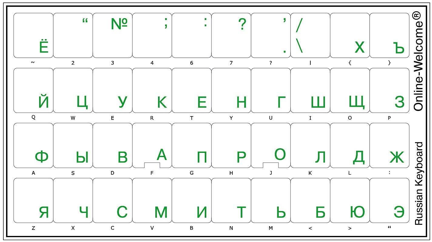 RUSSIAN KEYBOARD STICKERS WITH TRANSPARENT BACKGROUND WITH GREEN LETTERING FOR COMPUTER LAPTOPS DESKTOP