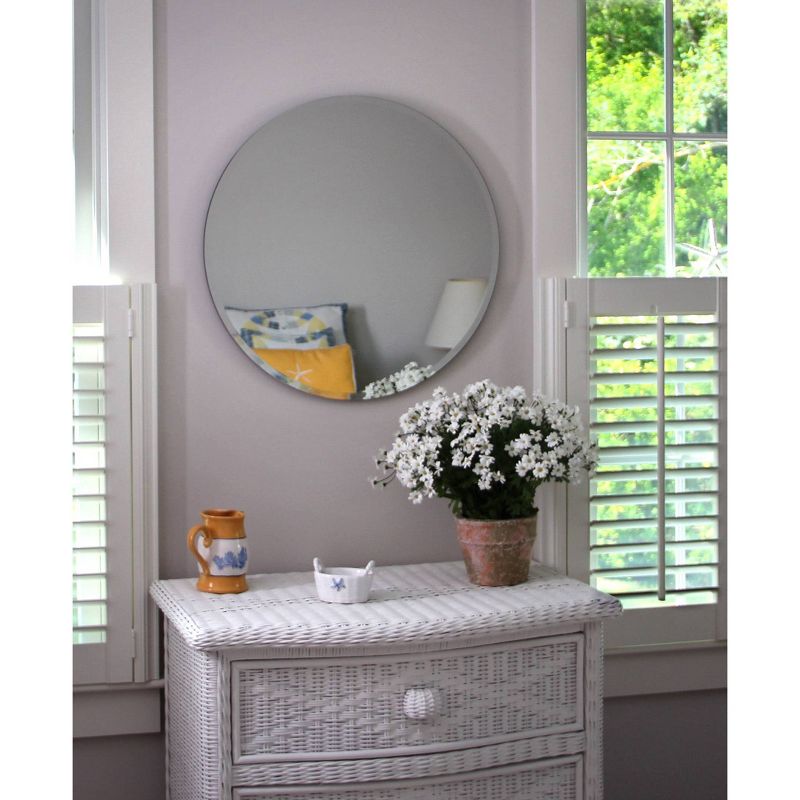 24" Westport Round Frameless Beveled Glass Wall Mirror Silver - Alpine Art & Mirror