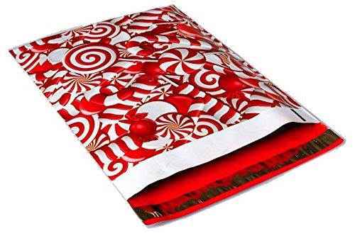 Holiday Christmas Designer Poly Mailers 10x13 : Candy Cane and Reindeer Deer Elk Combo; Printed Self Sealing Shipping Poly Envelopes Bag ( 30 Pcs Total )