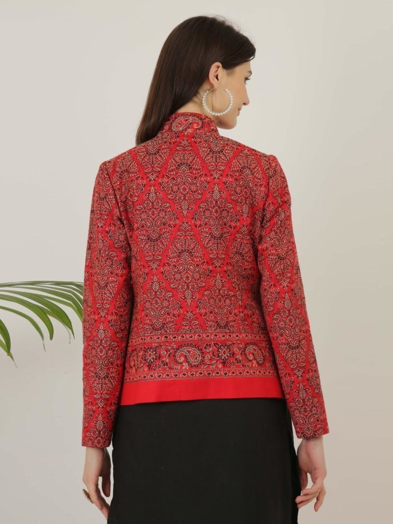 Kaanchie Nanggia Red Wool Self Design Jacket