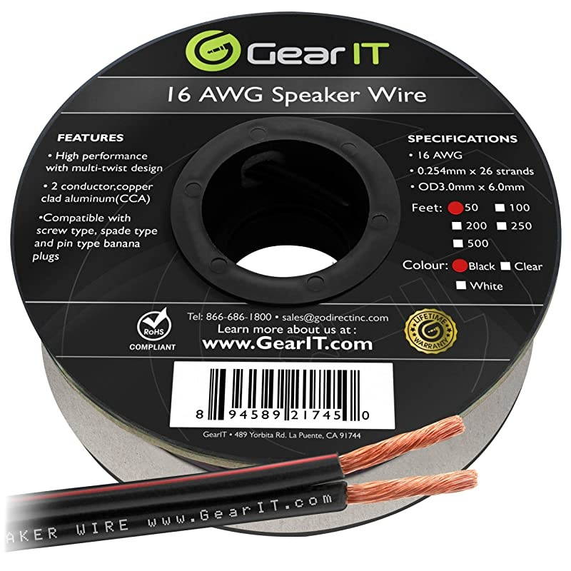 16AWG Speaker Wire  Pro Series 16 Gauge Speaker Wire Cable 50 Feet 1524 Meters Great Use for Home Theater Speakers and Car Speakers Black