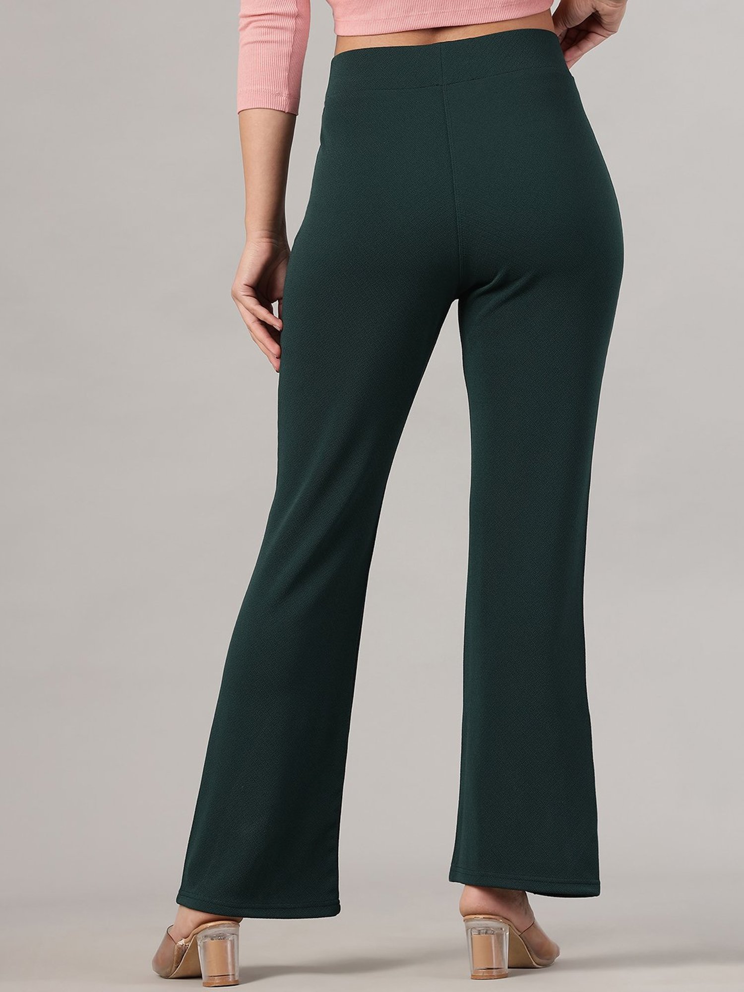 FITHUB Green Regular Fit High Rise Trousers