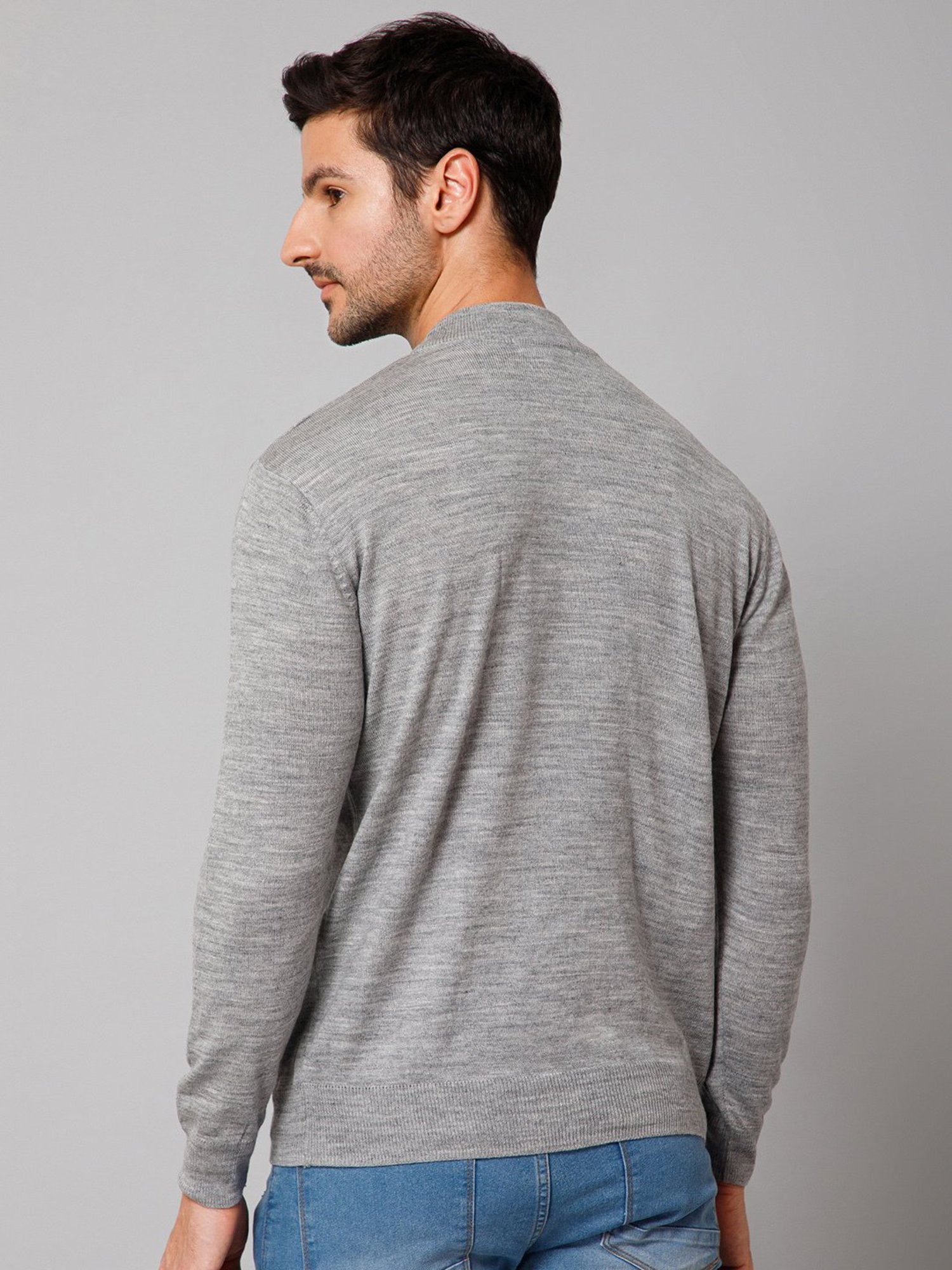 Cantabil Grey Melange Regular Fit Sweater