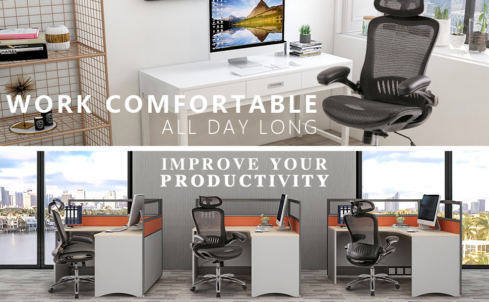 Office Chair &mdash;&mdash;Ergonomic Mesh Chair Computer Chair Home Executive Desk Chair Comfortable Reclining Swivel Chair High Back with Wheels and Adjustable Headrest for Teens/Adults(Black)