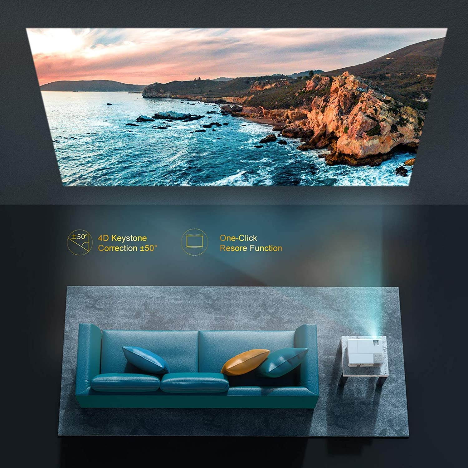 YABER Y31 Native 1920x 1080P Projector 8500L Upgrade Full HD Video Projector, &plusmn;50&deg; 4D Keystone Correction Support 4K, LCD LED Home Theater Projector, Compatible with Phone,PC,TV Box,PS4