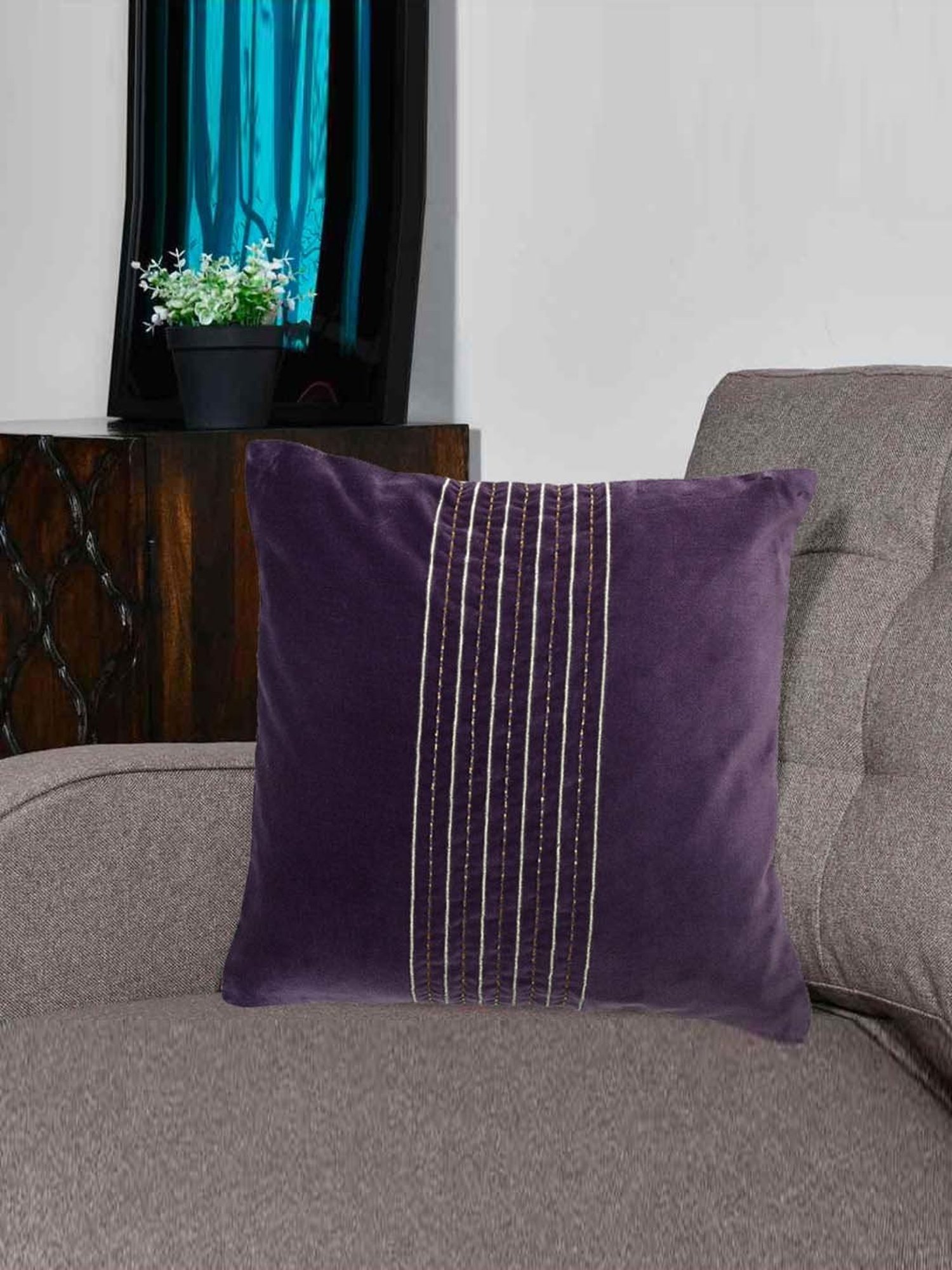 @home Nilkamal Lavender Cotton Cushion Cover