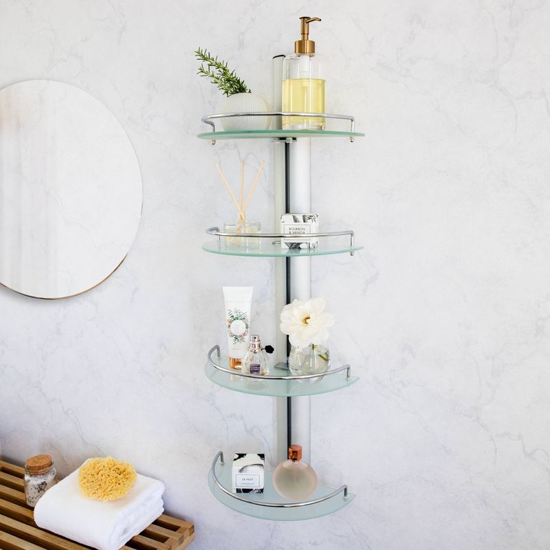 4 Tier Wall Mount Adjustable Glass Shelving Unit with Aluminum Bars - Danya B.