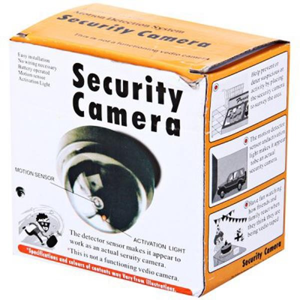 Fake Dummy Dome Security Camera with Flashing Red Light - Black