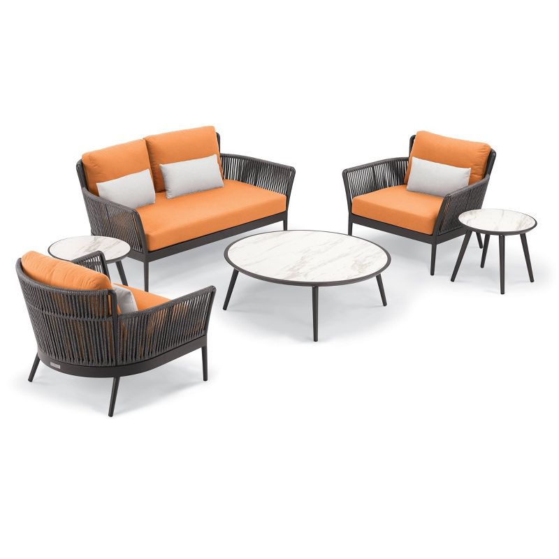 6pc Nette Loveseat Club Chairs Patio Seating Set Black/Orange/Grey - Oxford Garden
