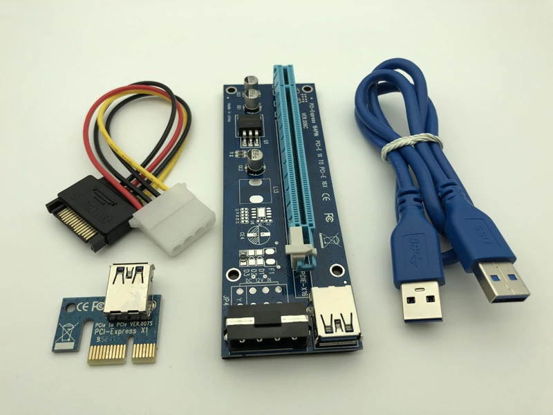 6pcs 006C USB 3.0 PCI-E Express 1X 4x 8x 16x Extender Riser Adapter Card SATA 15pin Male to 4pin Power Cable for Bitcoin Miner
