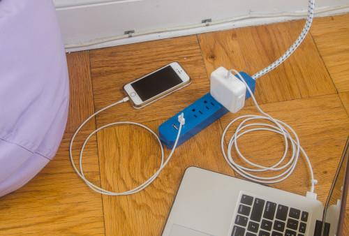 Bright-Way Grounded Power Strip - 3 Outlet, 2 USB - Blue