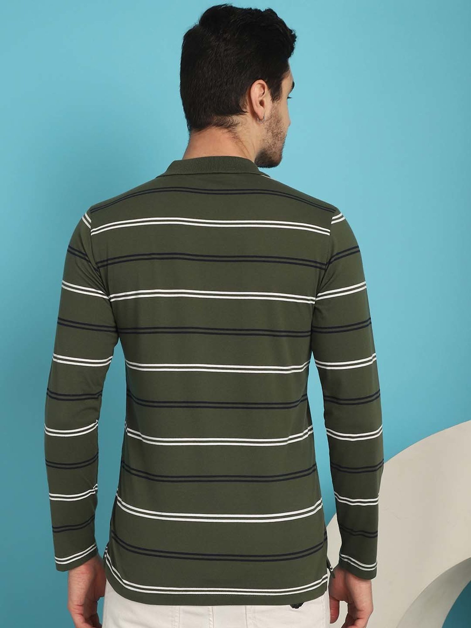 Venitian- Forbidden Clothing Green Regular Fit Striped Polo T-Shirt