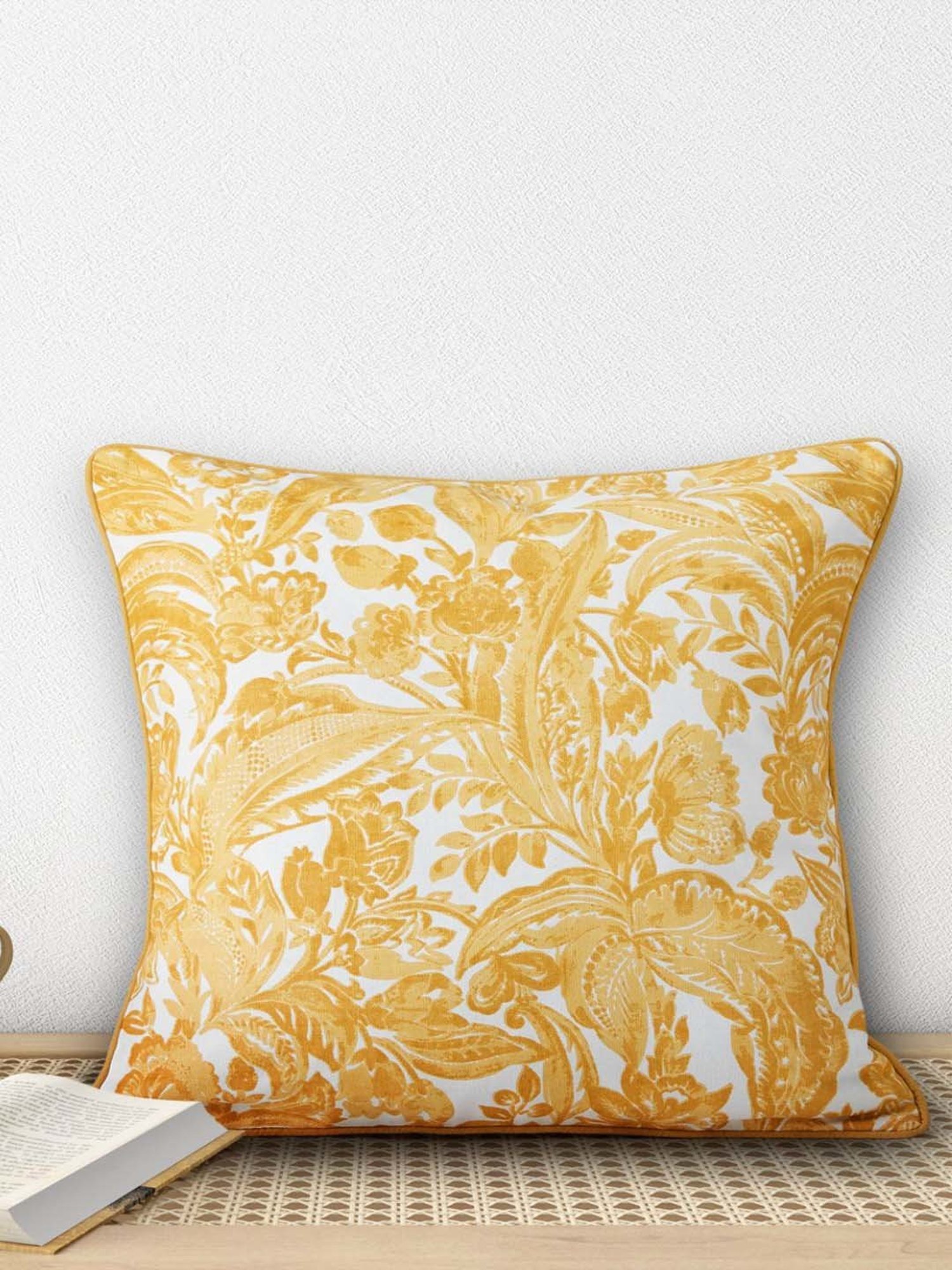 Living Scapes by Pantaloons Yellow Cotton Cushion Cover