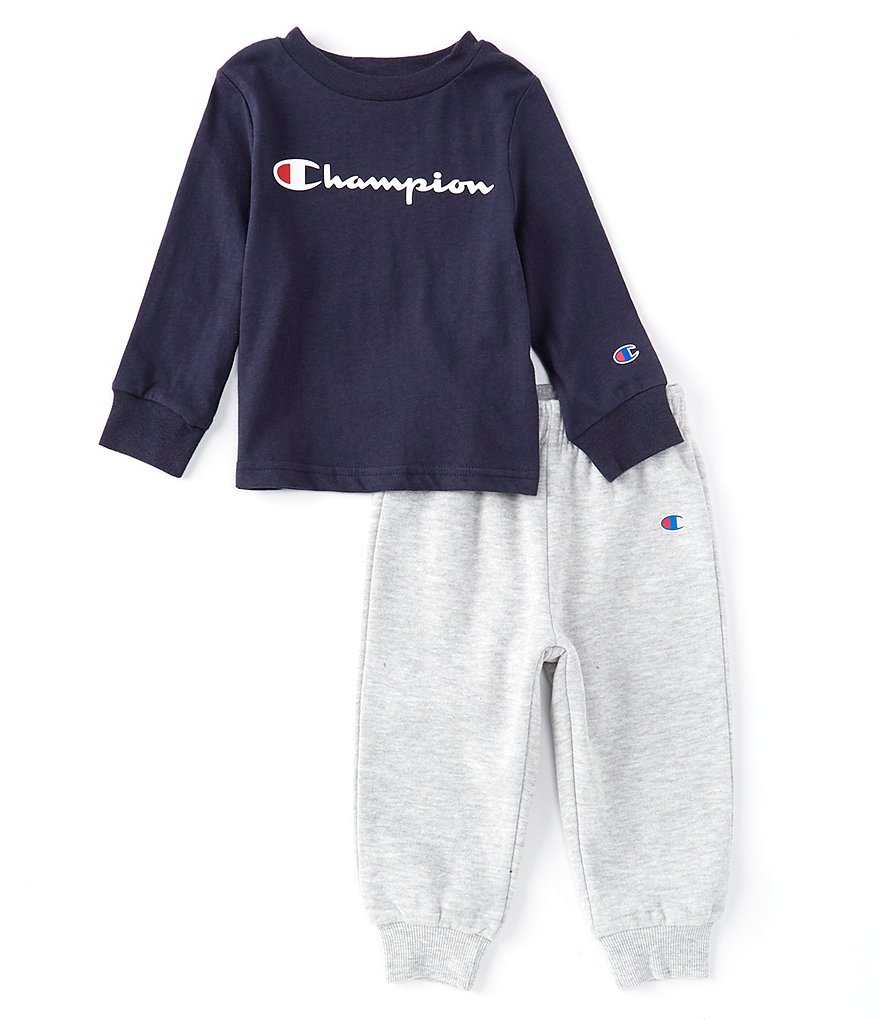 Champion Baby Boys 12-24 Months Long-Sleeve Signature Logo Tee & Fleece Jogger Set