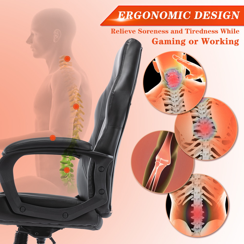 Gaming Chair Ergonomic Racing Game Chair Comfortable Computer Desk Chair for Home, Office, Gaming Room, Black