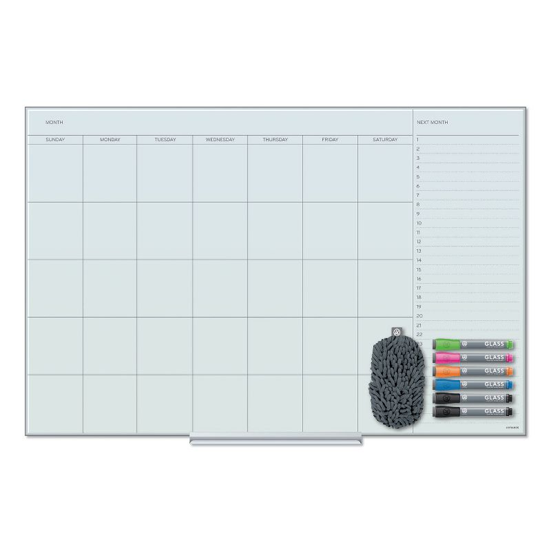 U Brands Floating Glass Dry Erase Undated One Month Calendar, 36 x 24, White 3967U0001