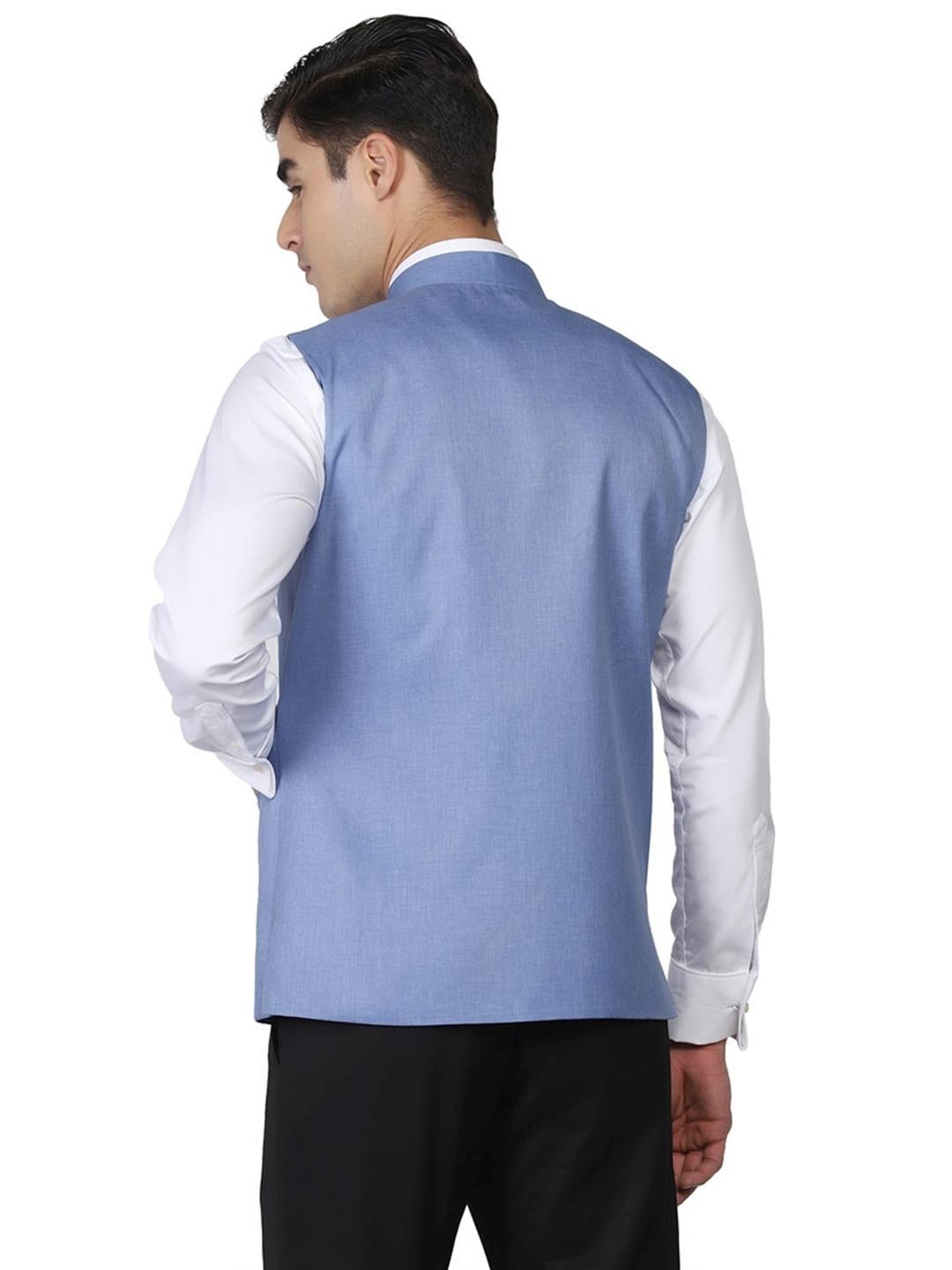 TAHVO Blue Satin Slim Fit Nehru Jacket