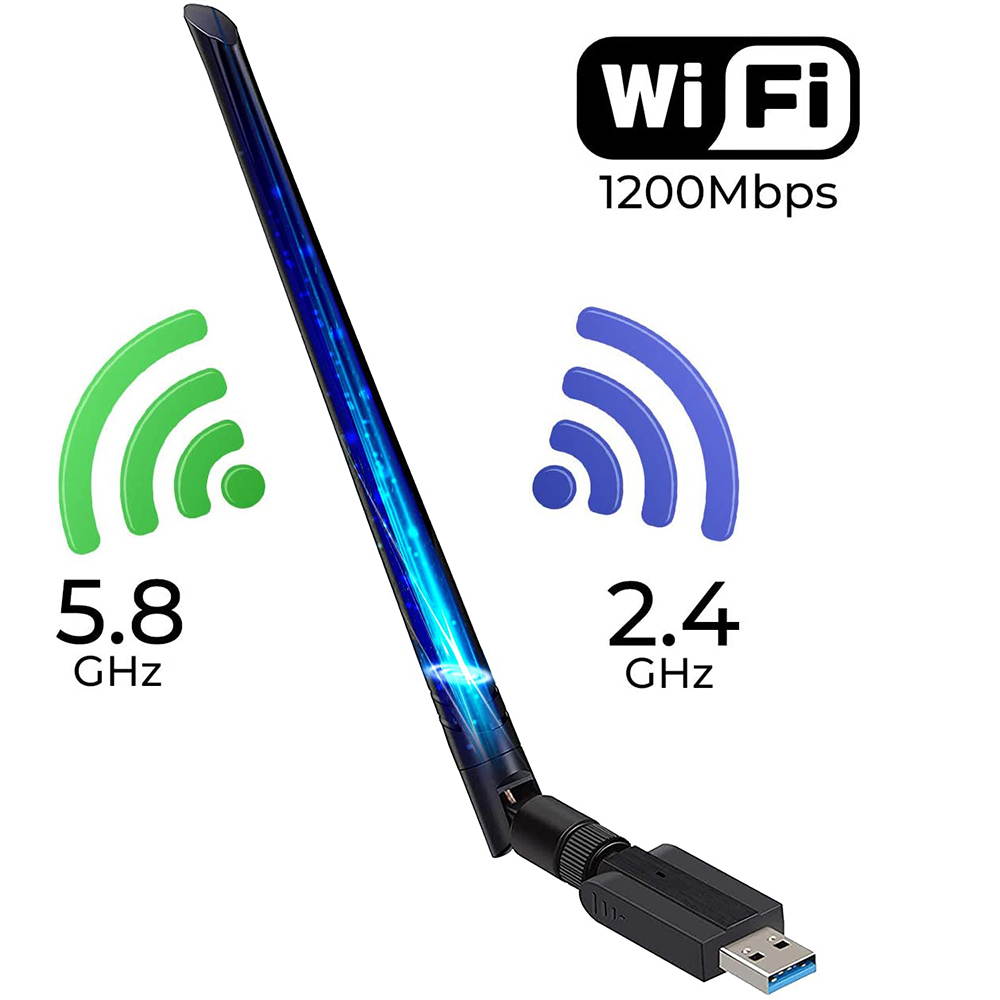 USB Wireless WiFi Adapter, 1200Mbps USB3.0 WiFi Dongle 2.4G/5G 802.11ac Network Adapter with High Gain Antenna for Desktop Laptop PC Support Windows XP/10/8/8.1/7/Vista,OS 10.6-10.15