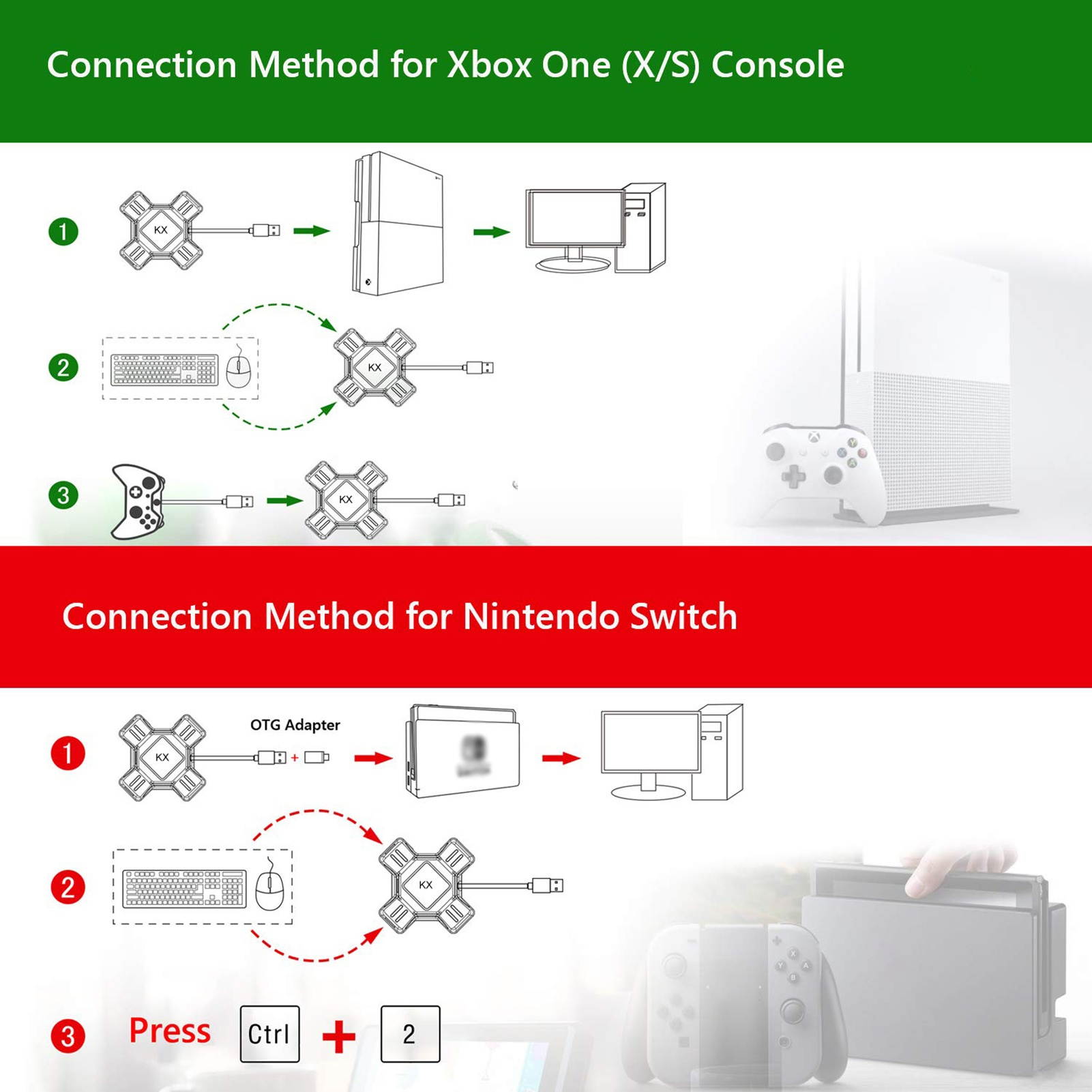 Keyboard Mouse Adapter Portable Mouse Keyboard Converter Adapter Replacement for Switch/X-box/PS5/P-S-4/PS3 KX Gamepad Controller Adapter