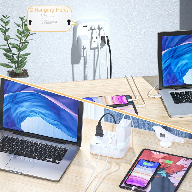 Poweradd Power Strip with USB C Power Delivery 18W, Travel Power Strip Mini with 3 Outlets, 18W USB C & QC 3.0 USB A Port, 5ft Cord, Flat Plug for Cruise Ship, Hotel, Dorm Room and Home,White