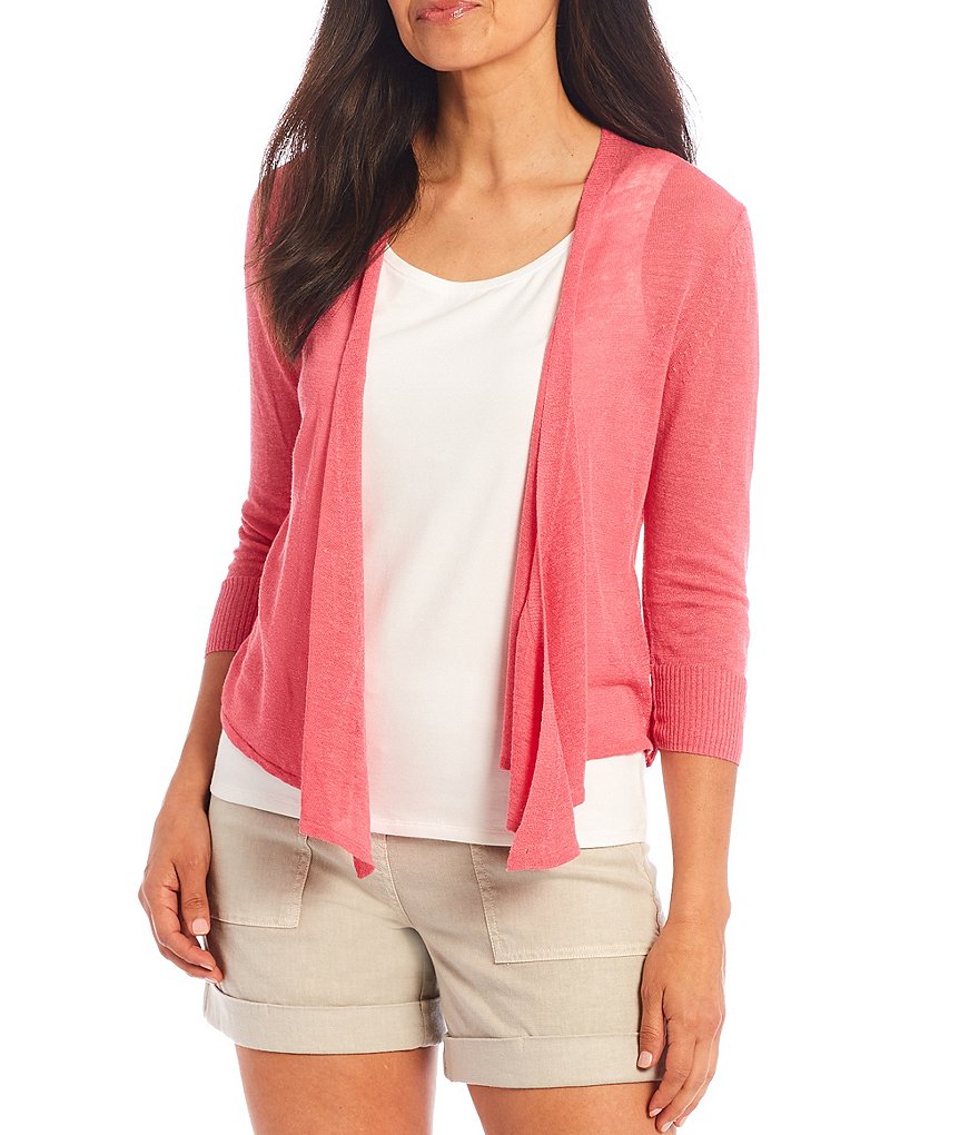 NIC + ZOE 4 Way Linen Blend 3/4 Sleeve Knit Cardigan