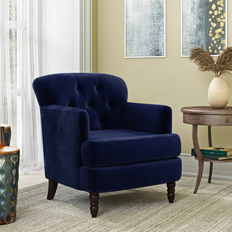 Suzanne Button Tufted Armchair Velvet Navy Blue - Handy Living