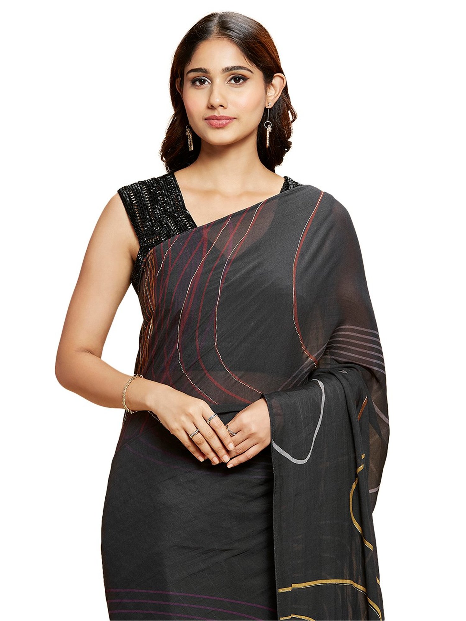 Navyasa by liva Black Glimmering Waves Liva Saree With Blouse