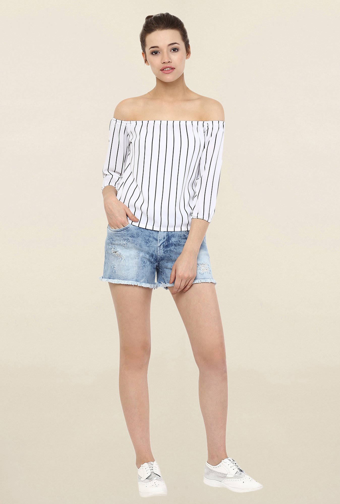 Miss Chase White Striped Top