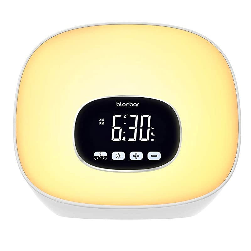 Wake-Up Light Alarm Clock  Sunrise Alarm Clock with Radio for Bedrooms, 7 Colored Night Light, Snooze, Adjustable Brightness and Touch Control for Kids