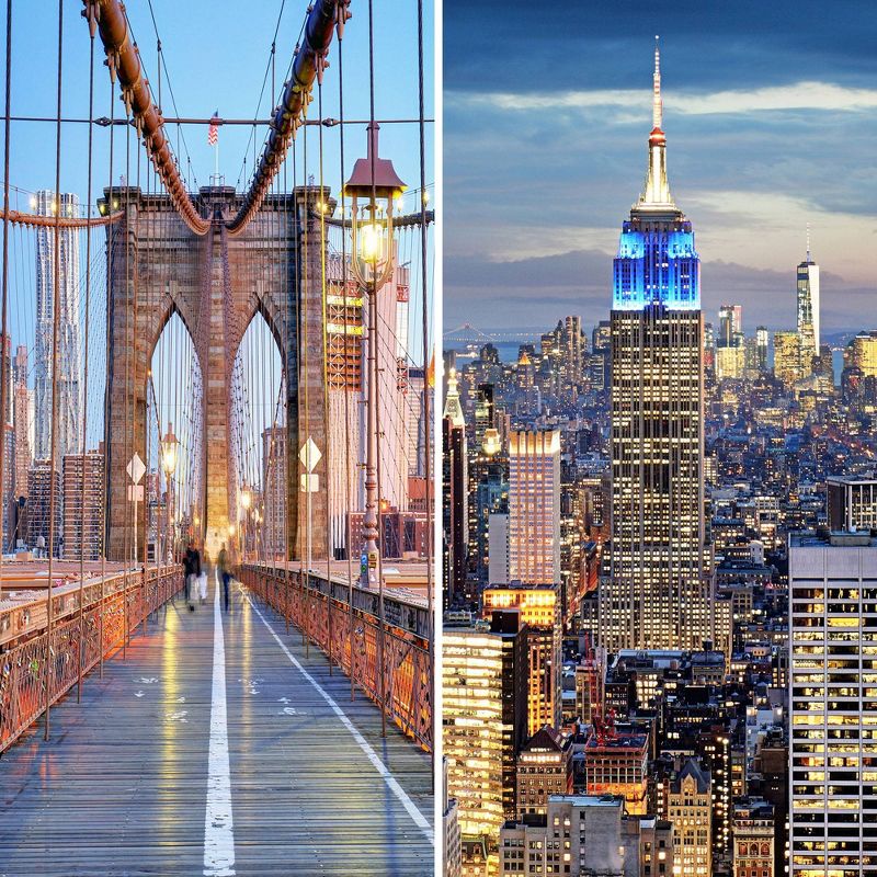 6" Double Sided Vibrant New York Bridge Canvas Room Divider Blue/Gray - Oriental Furniture