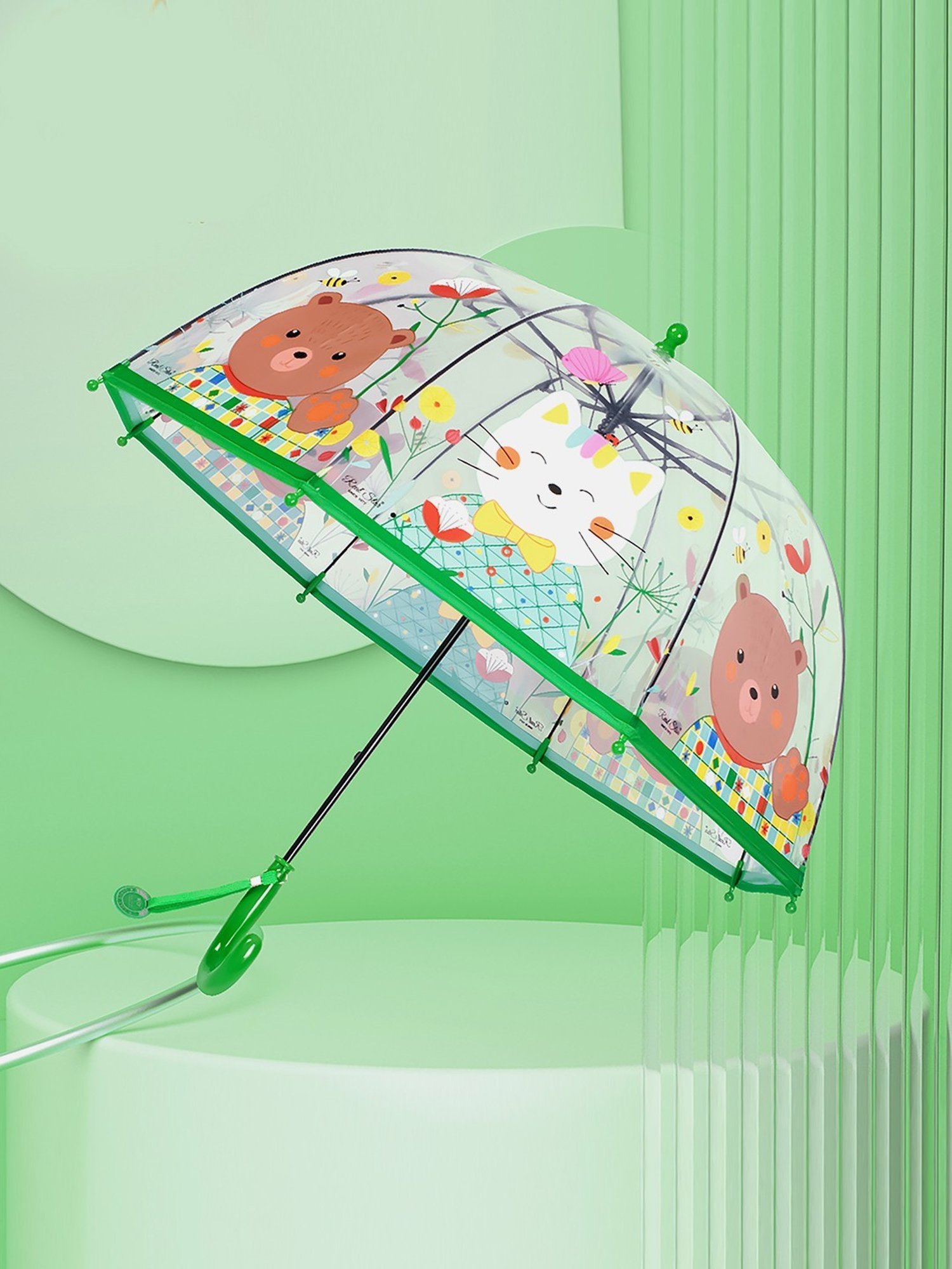 Little Surprise Box Green Polyester Printed 2 Fold Umbrella