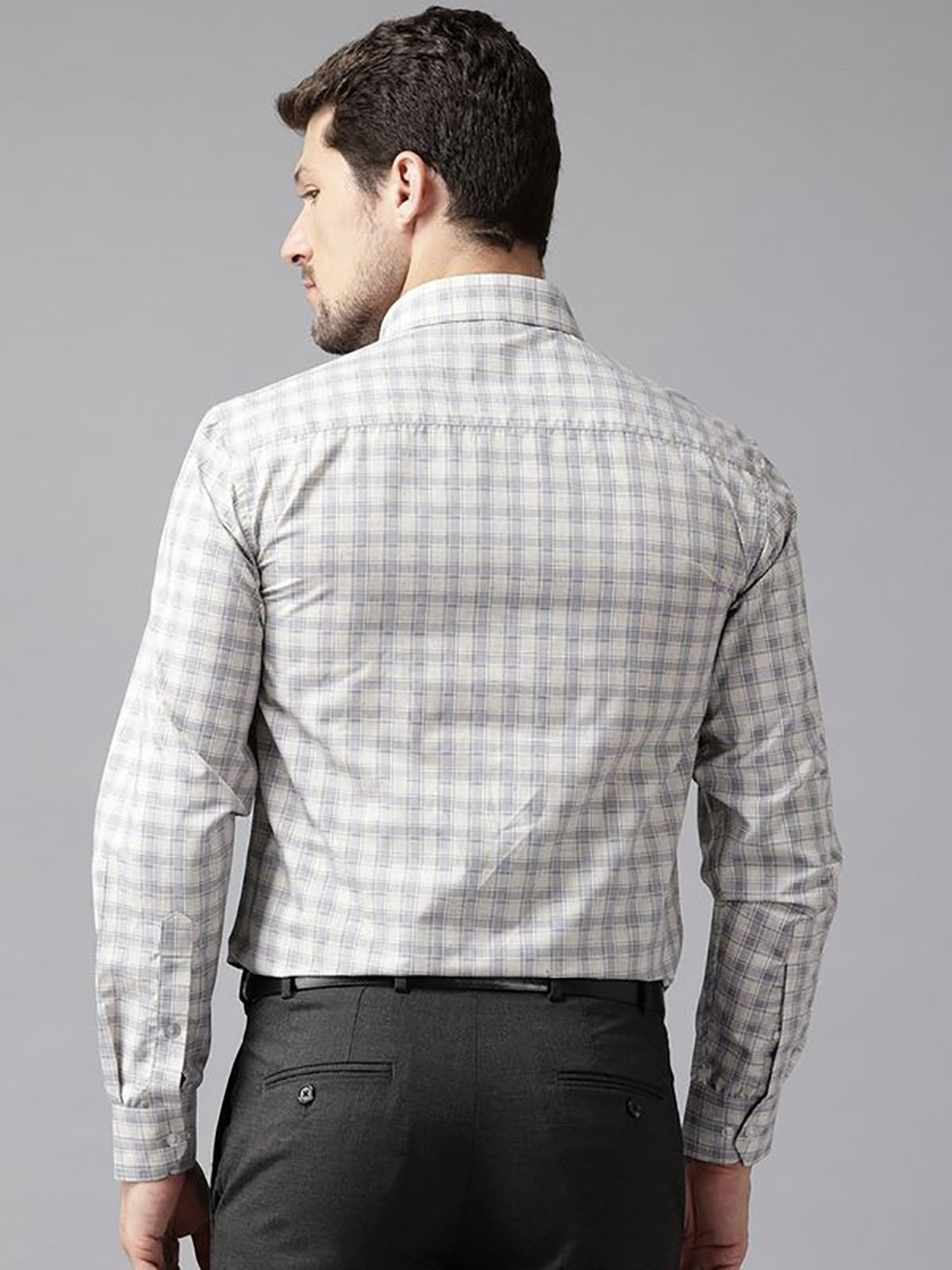 English Navy Beige Slim Fit Checks Shirts