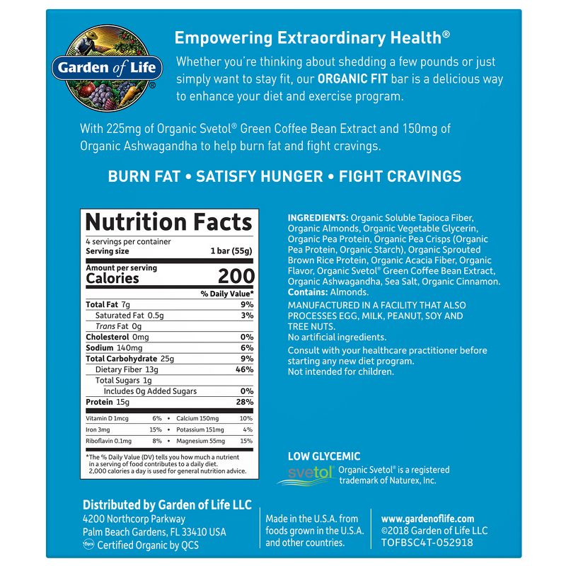 Garden of Life Organic Vegan Fit Protein Bar - Sea Salt Caramel - 4pk