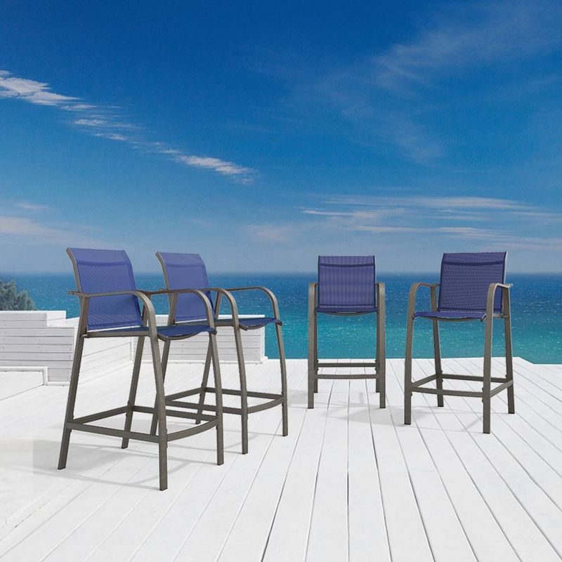4pc Outdoor Counter Height Aluminum Bar Stools - Navy Blue - Pellebant