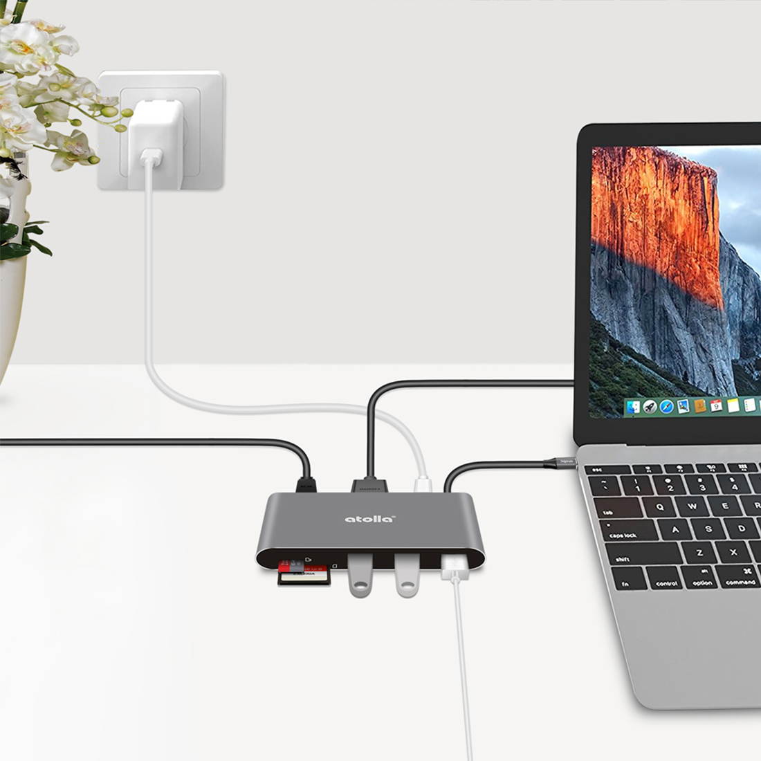 Atolla 8-in-1 USB C HDMI Hub and Ethernet- USB C hub Type C Hub- LAN port | 3 * USB3.0 port | 4K HDMI output | PD| SD card / Micro SD card reader