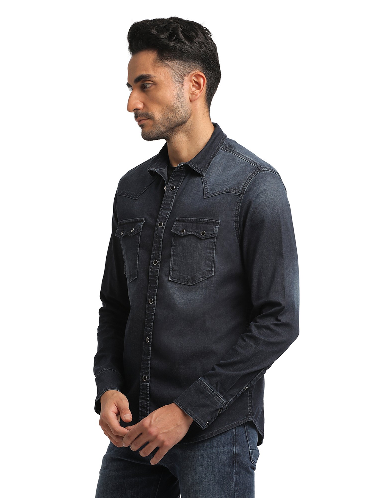 EVERBLUE Dark Blue Regular Fit Shirt