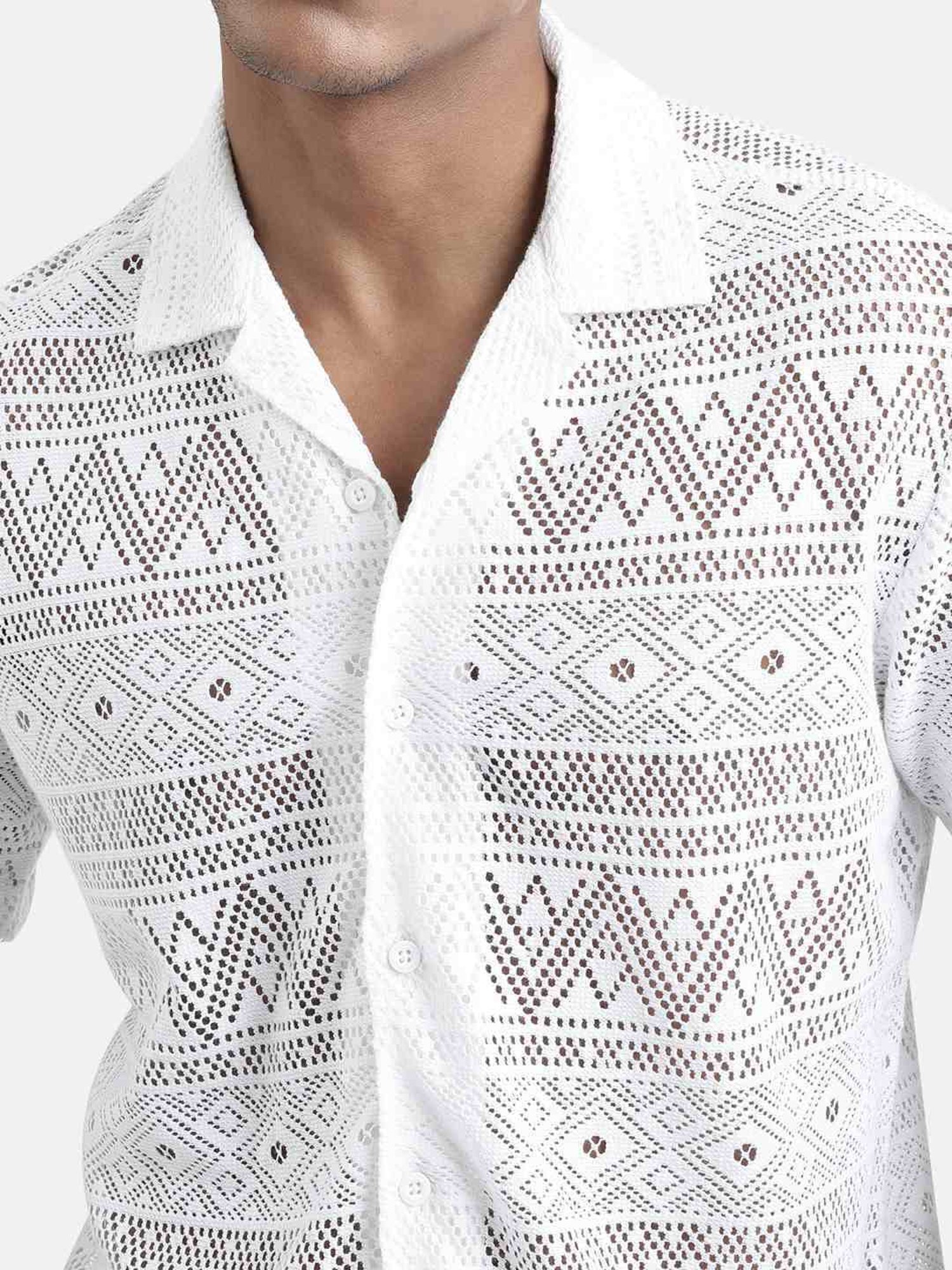 Bene Kleed White Regular Fit Self Pattern Shirt