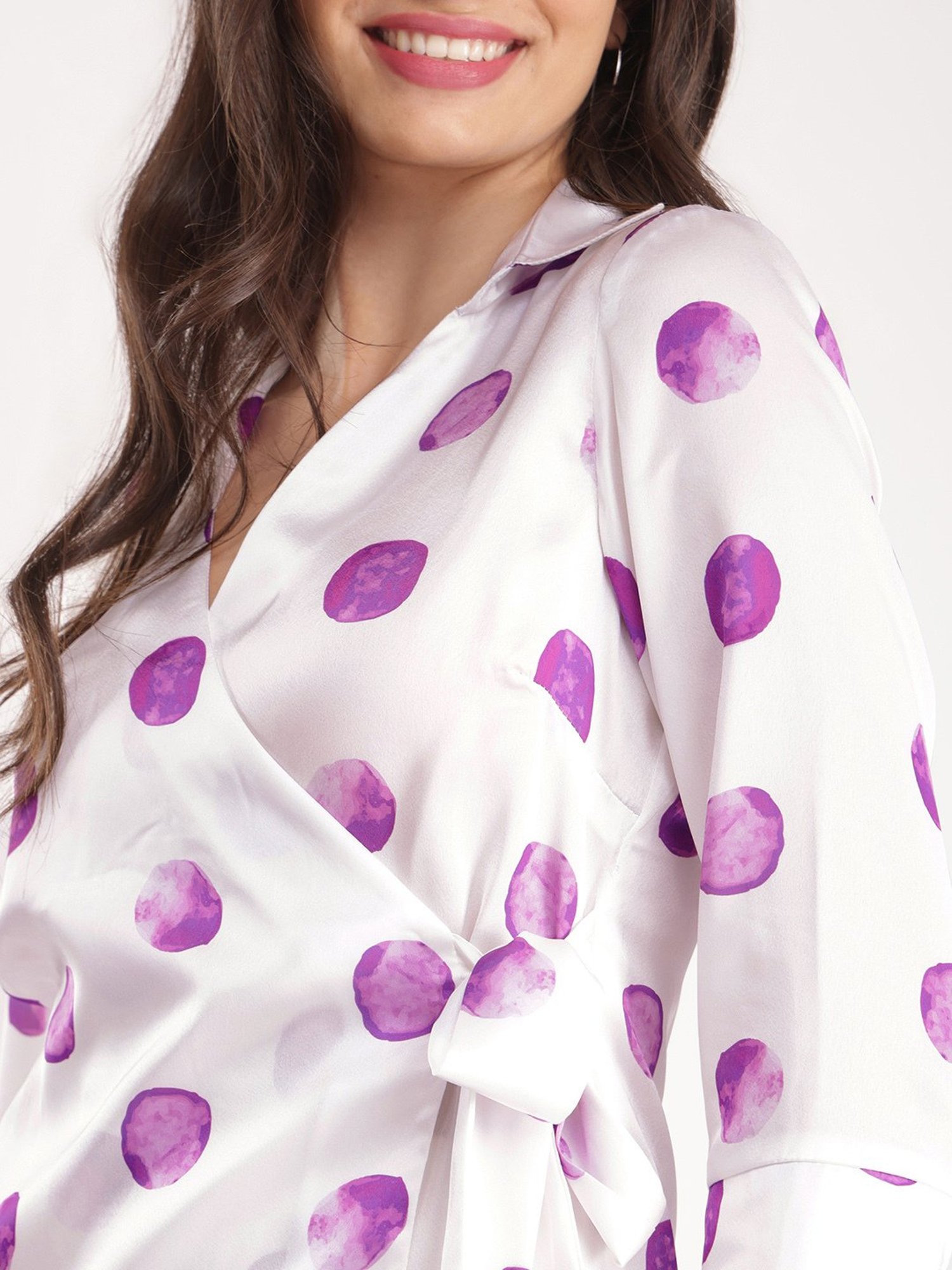 Fablestreet White & Purple Polka Dot Top