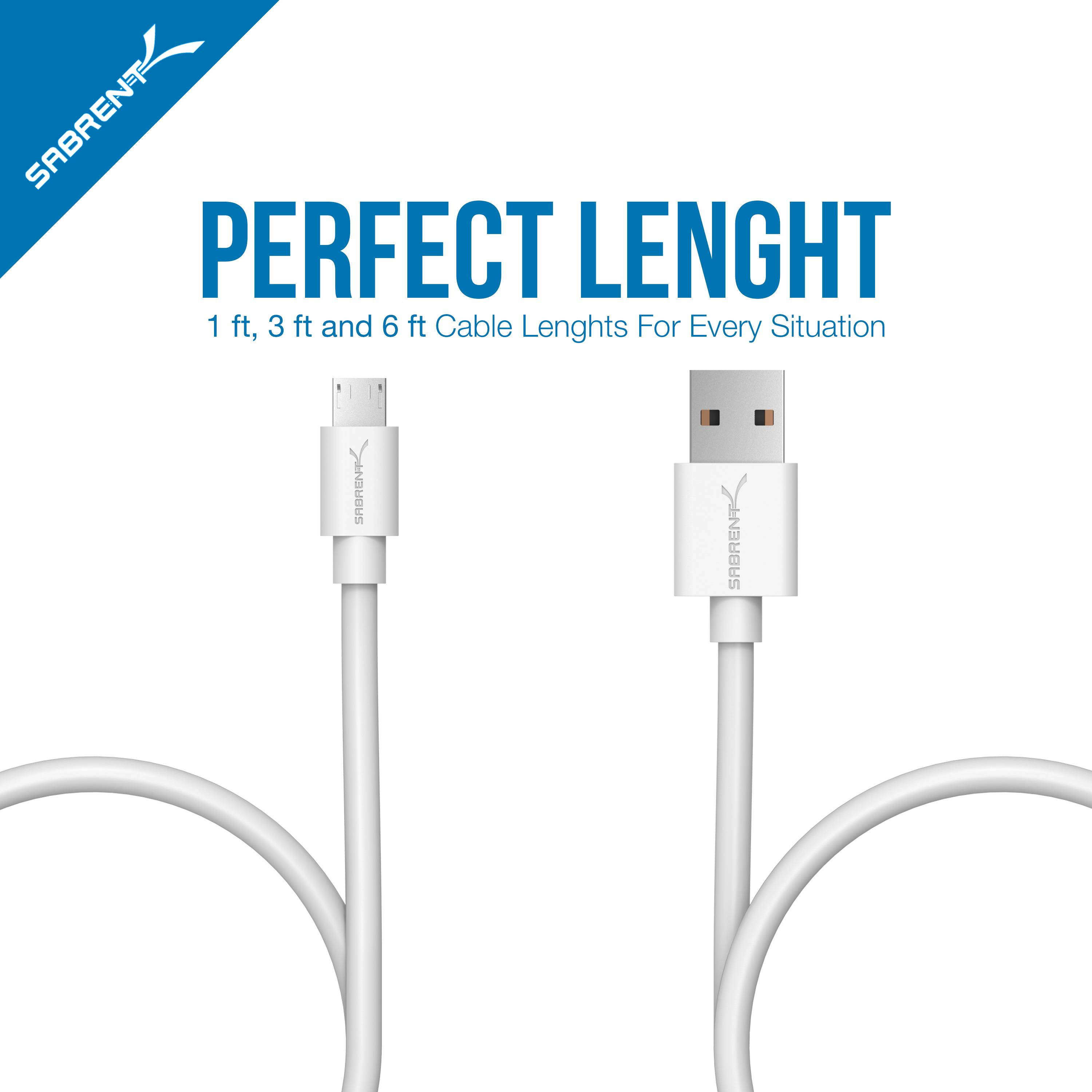 Sabrent 6-pack 22 AWG Premium 3ft Micro USB Cables High Speed USB 2.0 - White (CB-M63W)