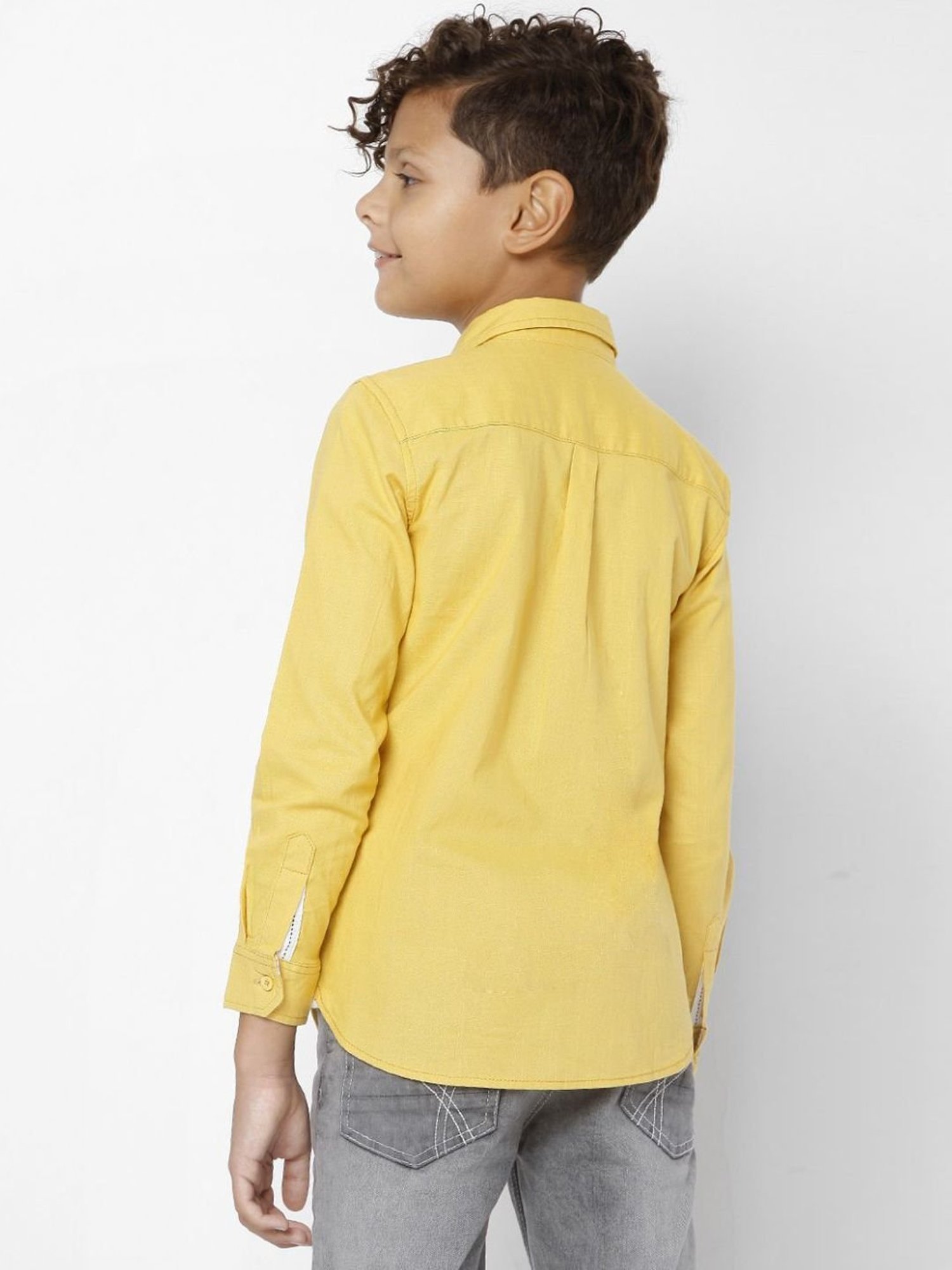 Gas Kids Mustard Yellow Cotton Slim Fit Full Sleeves Shirt