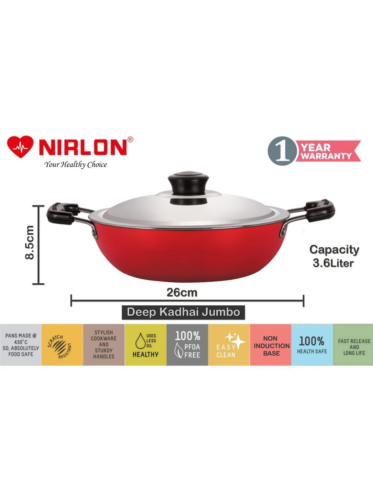 Nirlon Red Aluminium Non-Stick Kitchenware Item Set of 2