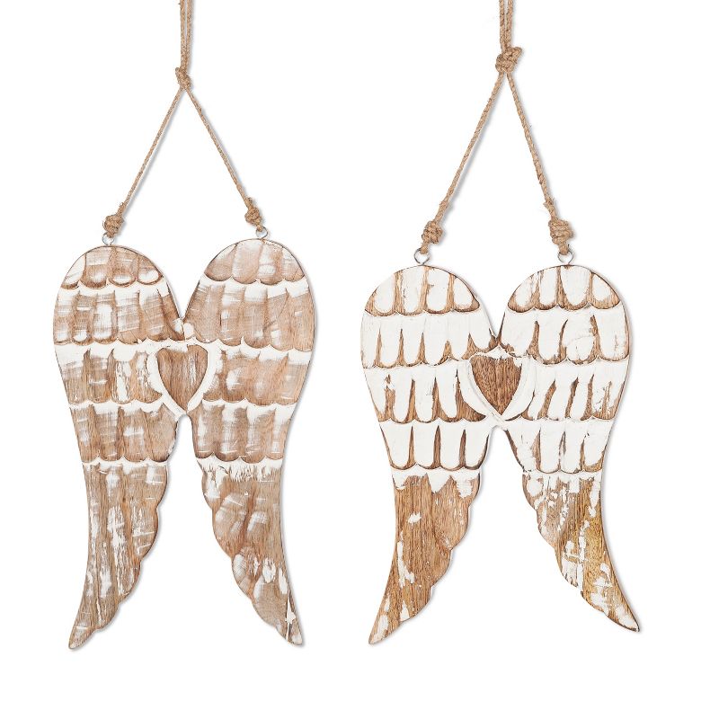 Lone Elm Studios Set of 2 Hanging Mango Wood Angel Wings
